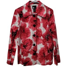 First Option Women Floral Print Blazer Jacket Red White Black Size 12